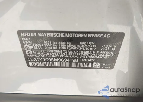 2021 BMW X3 xDrive30I z USA, uszkodzony, nr VIN 5UXTY5C05M9G94198